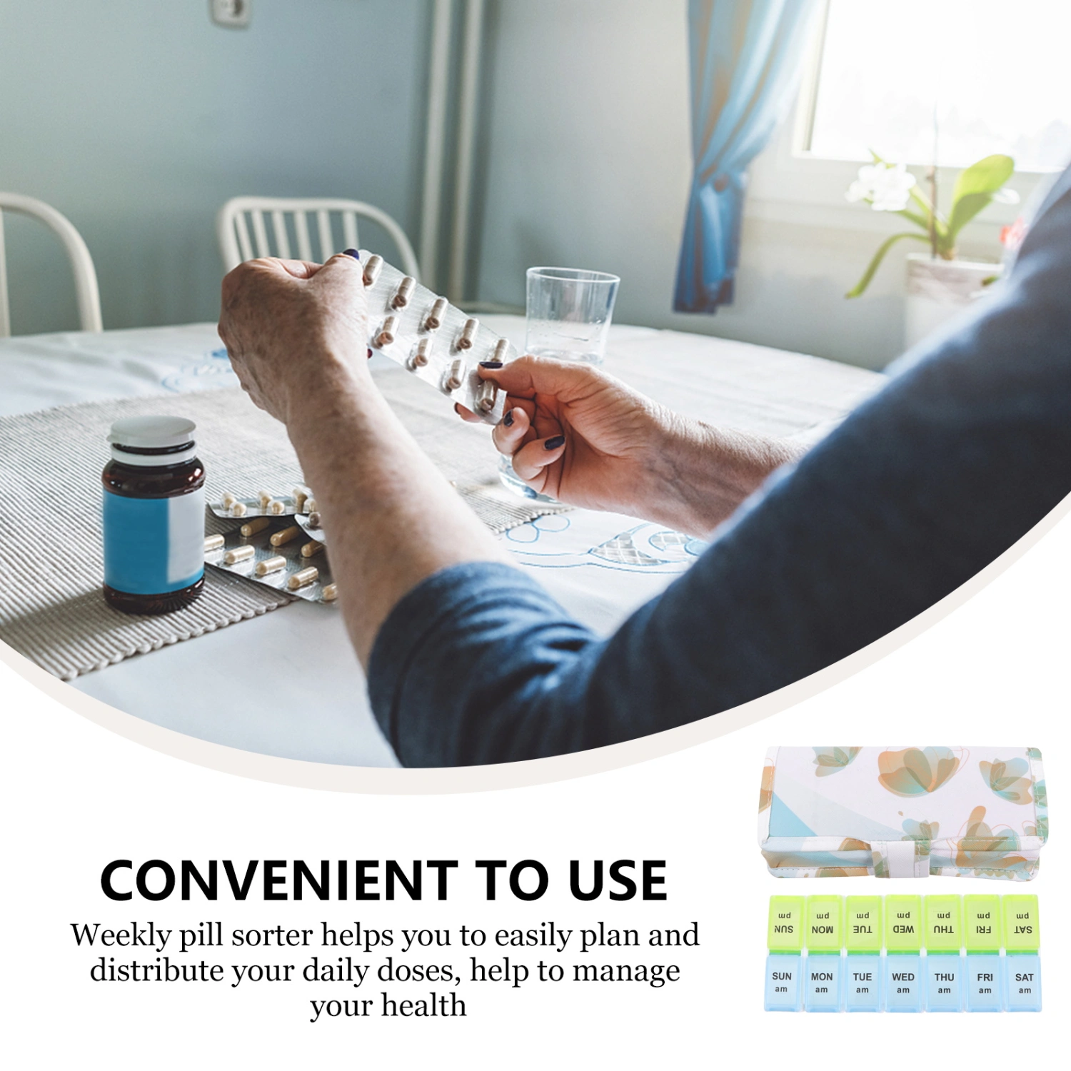 Pill Organizer 2 Times A Day Weekly Pill Box Case Medicine Box with Storage Bag
