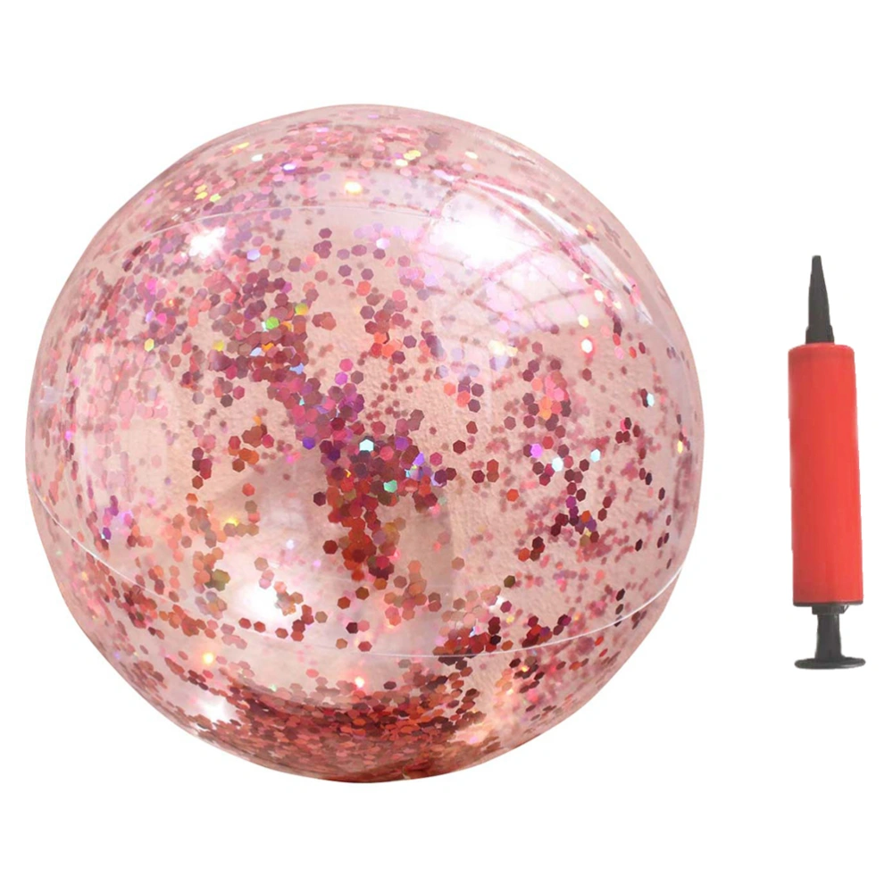 Ball Toy Round Transparent Glitter Ball Play Gold Glitter Sequin Beach Ball with Pump (Random Color)