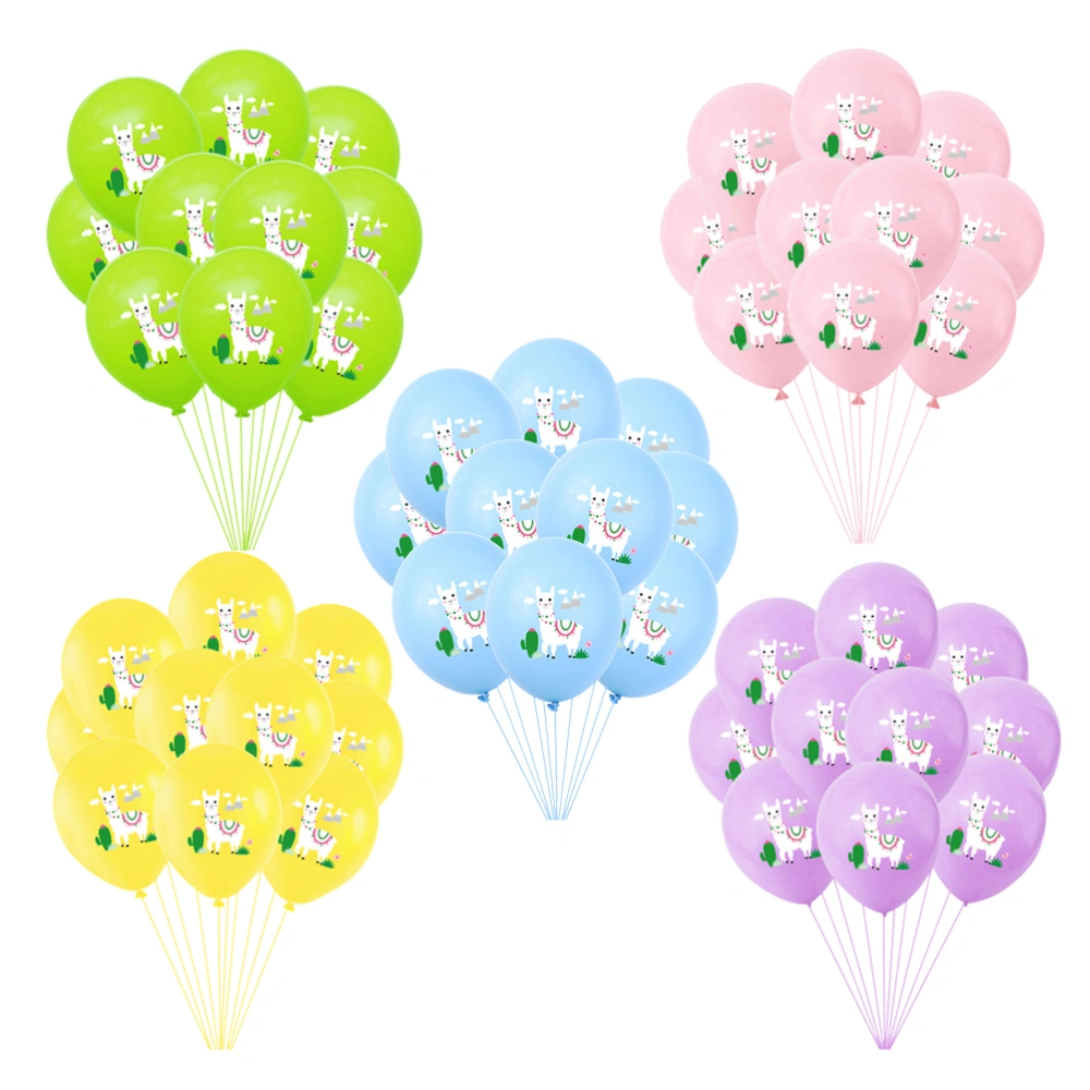 50pcs Colorful Alpaca Printing Balloons Set Animal Birthday Party Supplies Latex Balloons Party Decoration Without Ribbon