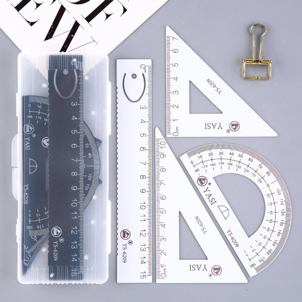 2 Set of Durable Metal Ruler Protractor Triangle Plate Metal Ruler Stationery Set (4Pcs White Aluminum Alloy Ruler Set)