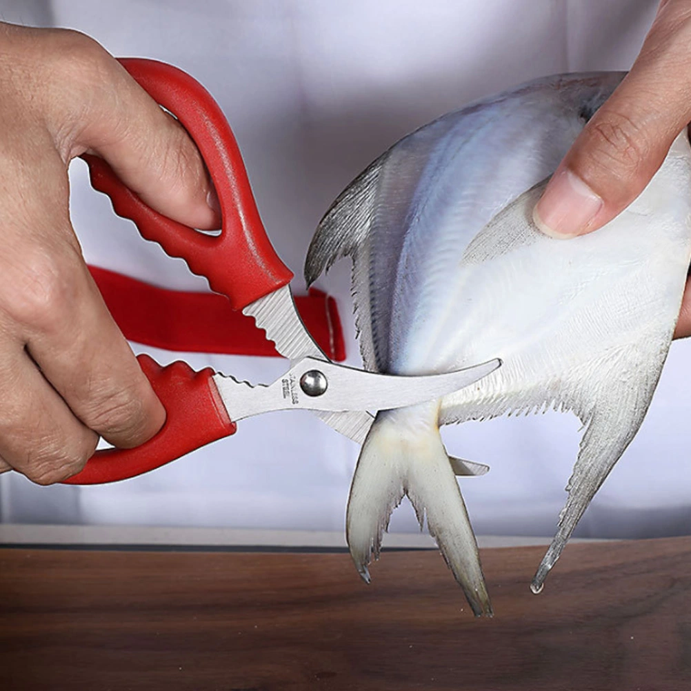 3pcs Stainless Steel Scissors Shrimp Line Scissors Kitchen Shears Multifunctional Seafood Scissors Cut Shrimp Line Tools (Red)