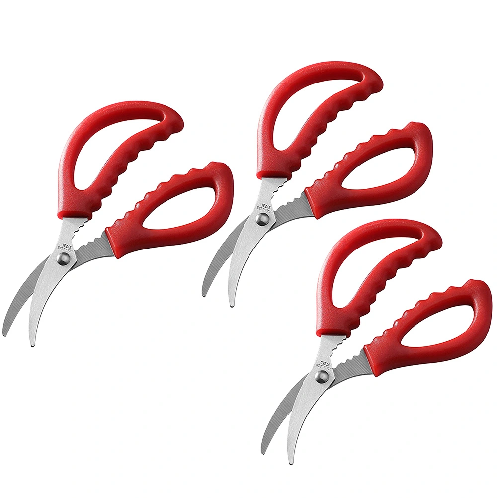 3pcs Stainless Steel Scissors Shrimp Line Scissors Kitchen Shears Multifunctional Seafood Scissors Cut Shrimp Line Tools (Red)