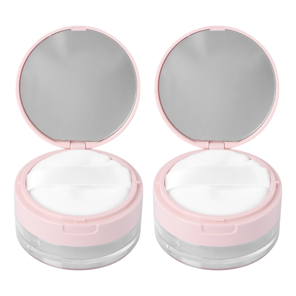 2Pcs Portable Empty Loose Powder Box Mirror Powder Container Elastic Denser Little Mesh Makeup Case with Powder Puff Pink