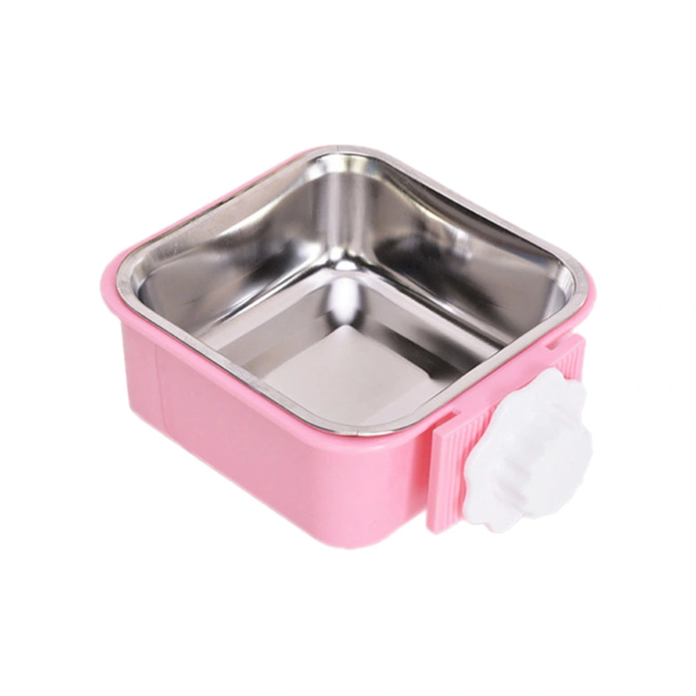 Pet Feeding Bowl for Dog Cat Hanging Fixed Stainless Steel Feeder Cage Removable Easy Cleaning Food Water Bowl Pet Supplies - Size S (Pink)