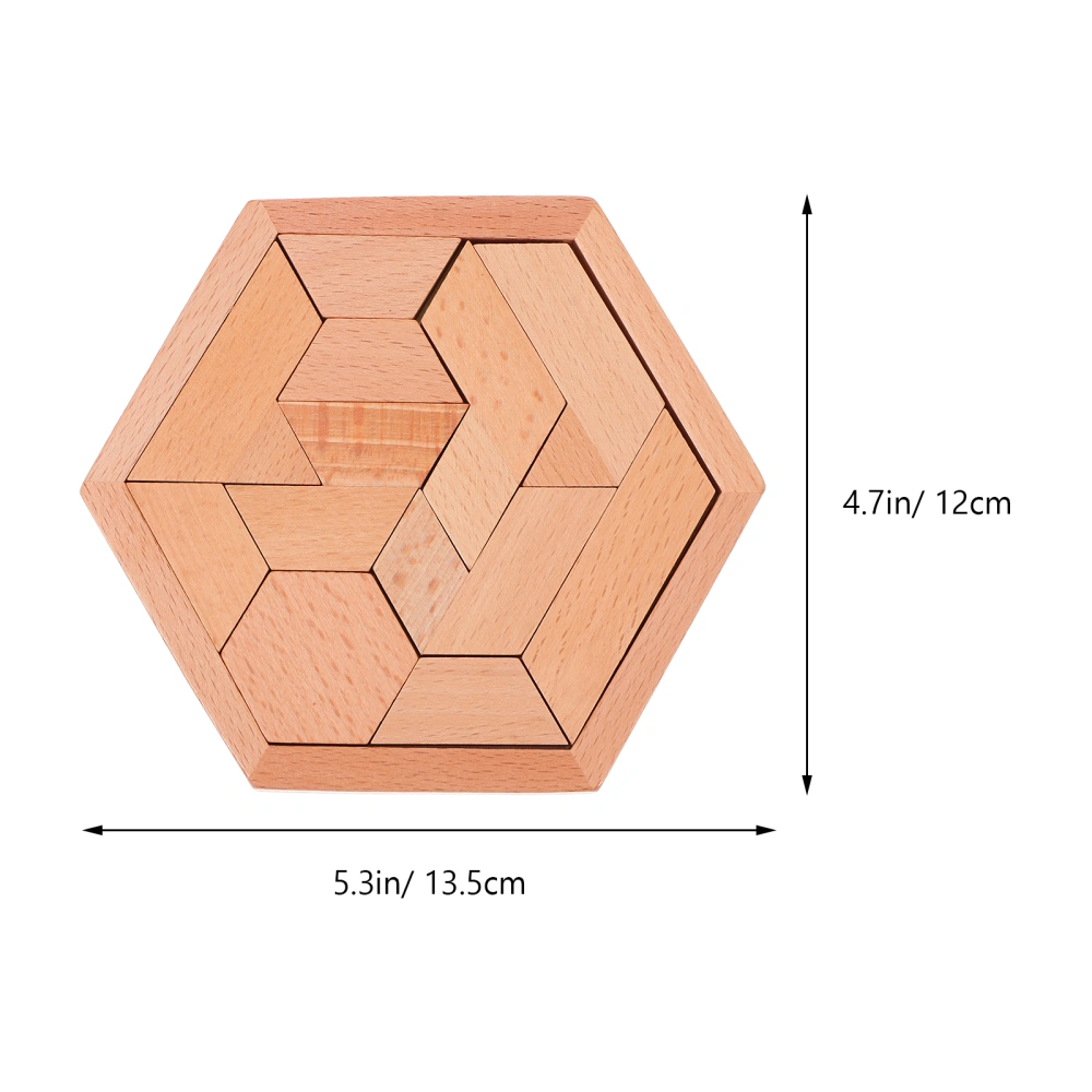 1 Set Wooden Hexagon Puzzle Geometry Shape Pattern Blocks Brain Teaser Toy