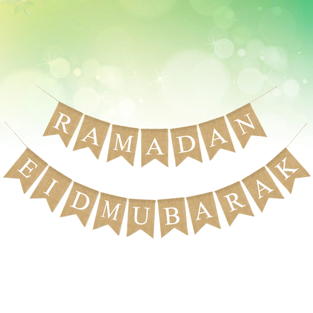 Burlap Banner Muslim Eid Bunting Ramadan Eid Mubarak Pull Flag Party Decoration Supplies