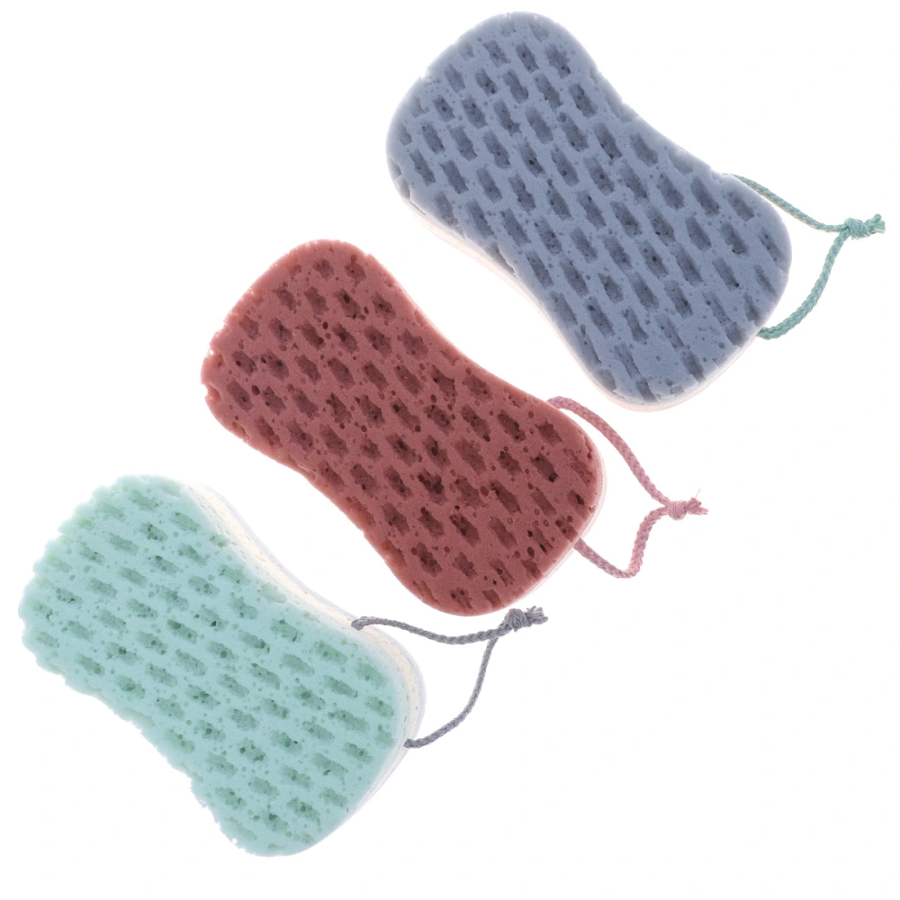 3pcs Bath Sponge Comfortable Bath Sponge Pads Body Scrubbers Bathing Tools with Hanging Rope (Random Color)