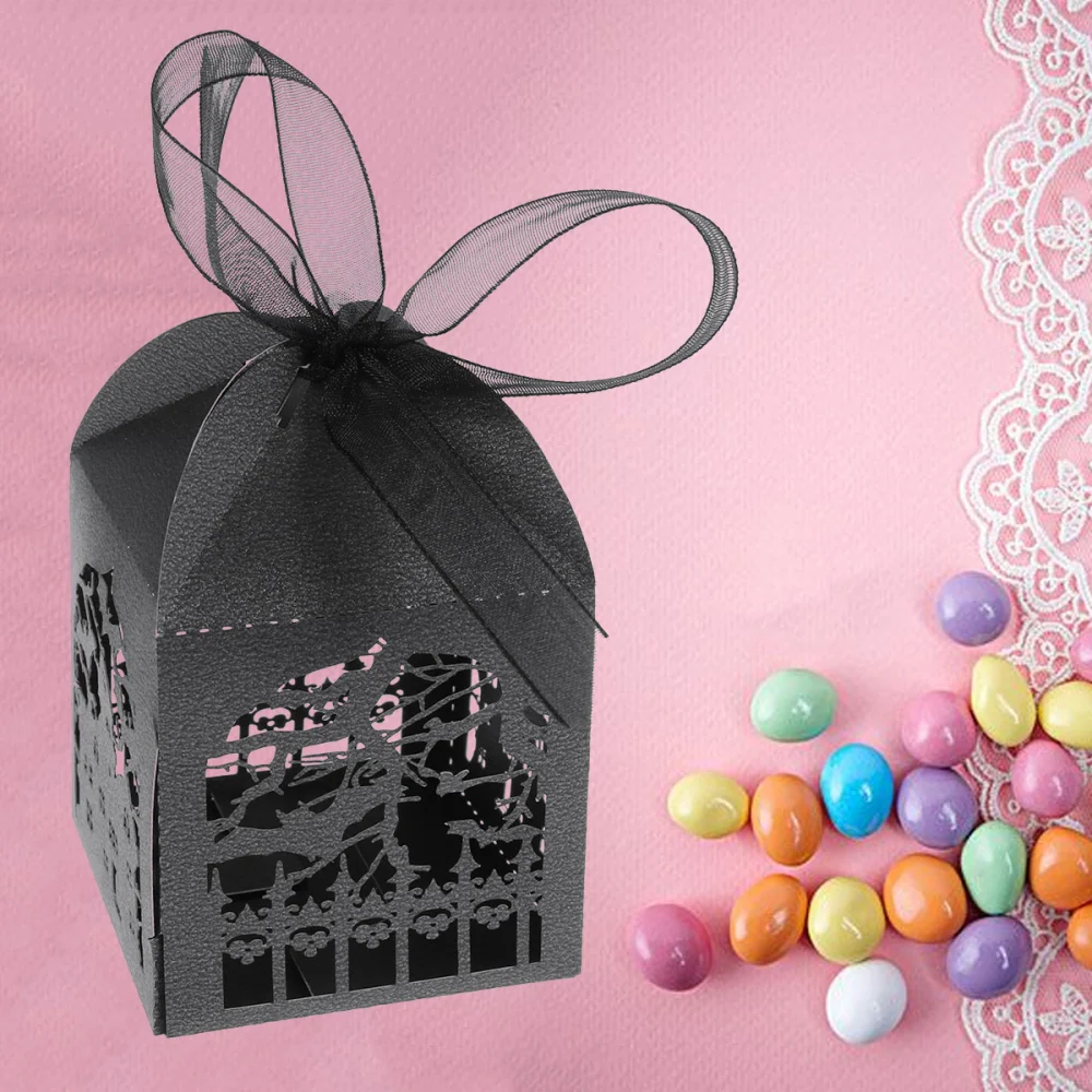 50PCS Hollow Die-Cut Favor Boxes Halloween Wedding Candy Boxes Wedding Gift Boxes (Black)