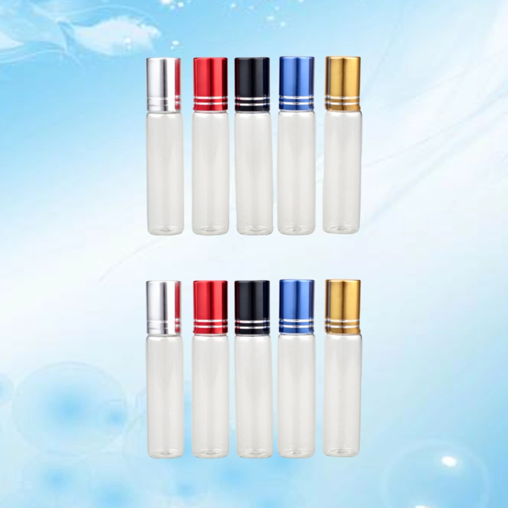 10Pcs 10ml Transparent Roller Ball Bottles Essential Oil Subpackaging Bottle Rolling Ball Bottles (Golden, Silver, Black, Blue, Red for Each 2Pcs)