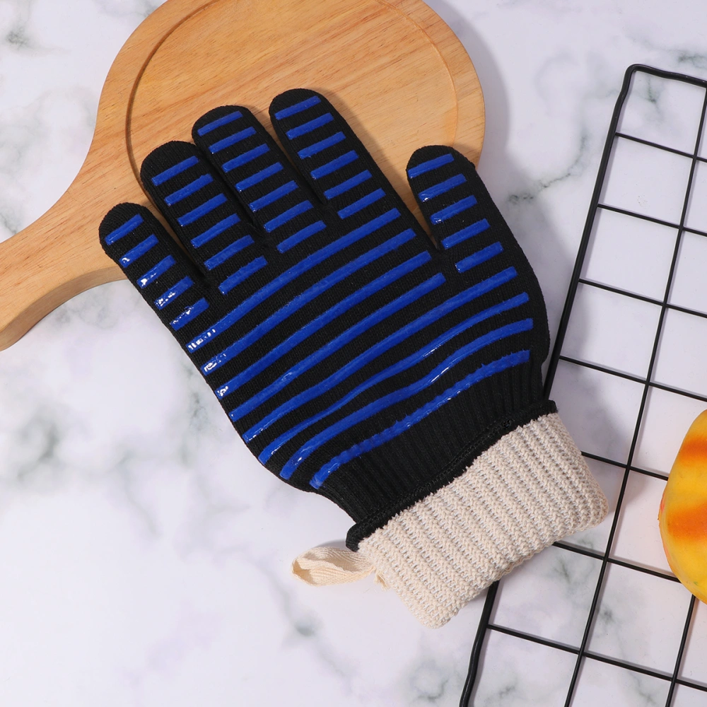 Microwave Oven Baking Heat Insulated Gloves Oven Mitt Pot Holder Kitchen Oven  Cooking Tools Flame Retardant No Yellowing Fire Prevention Mitt (Blue Stripe Pattern)