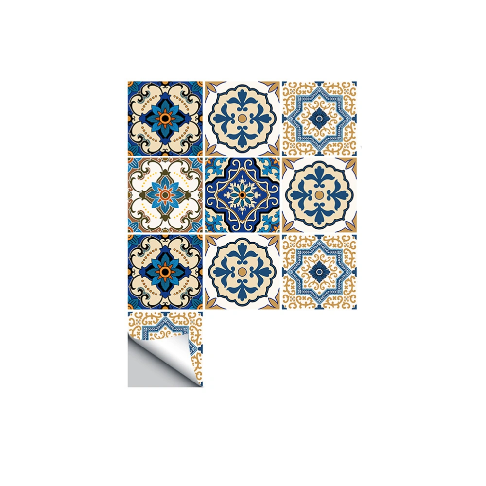 10PCS/Pack Creative Moroccan Style DIY Tile Stickers Marble Removable Waterproof Non-Slip Wall Stickers Bathroom Floor Stickers Home Decoration 15*15cm