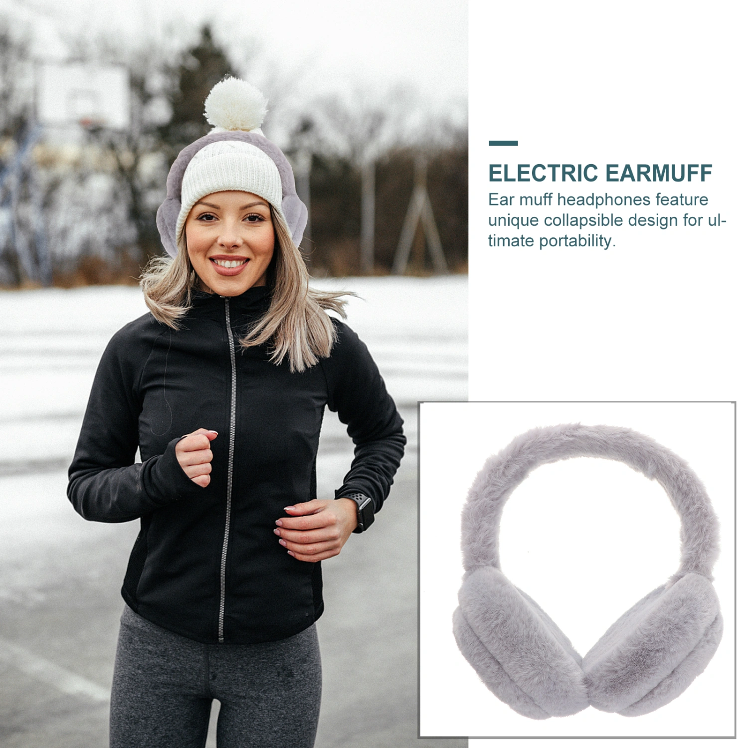 Fashion Plush Earmuffs Wireless Headphone Winter Ear Warmer Electric Ear Covers Headwear Music Earwear (Grey)