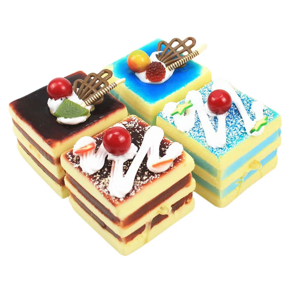 4PCS Delicate Simulation Cake Model PU Square Cake Decor Photography Prop