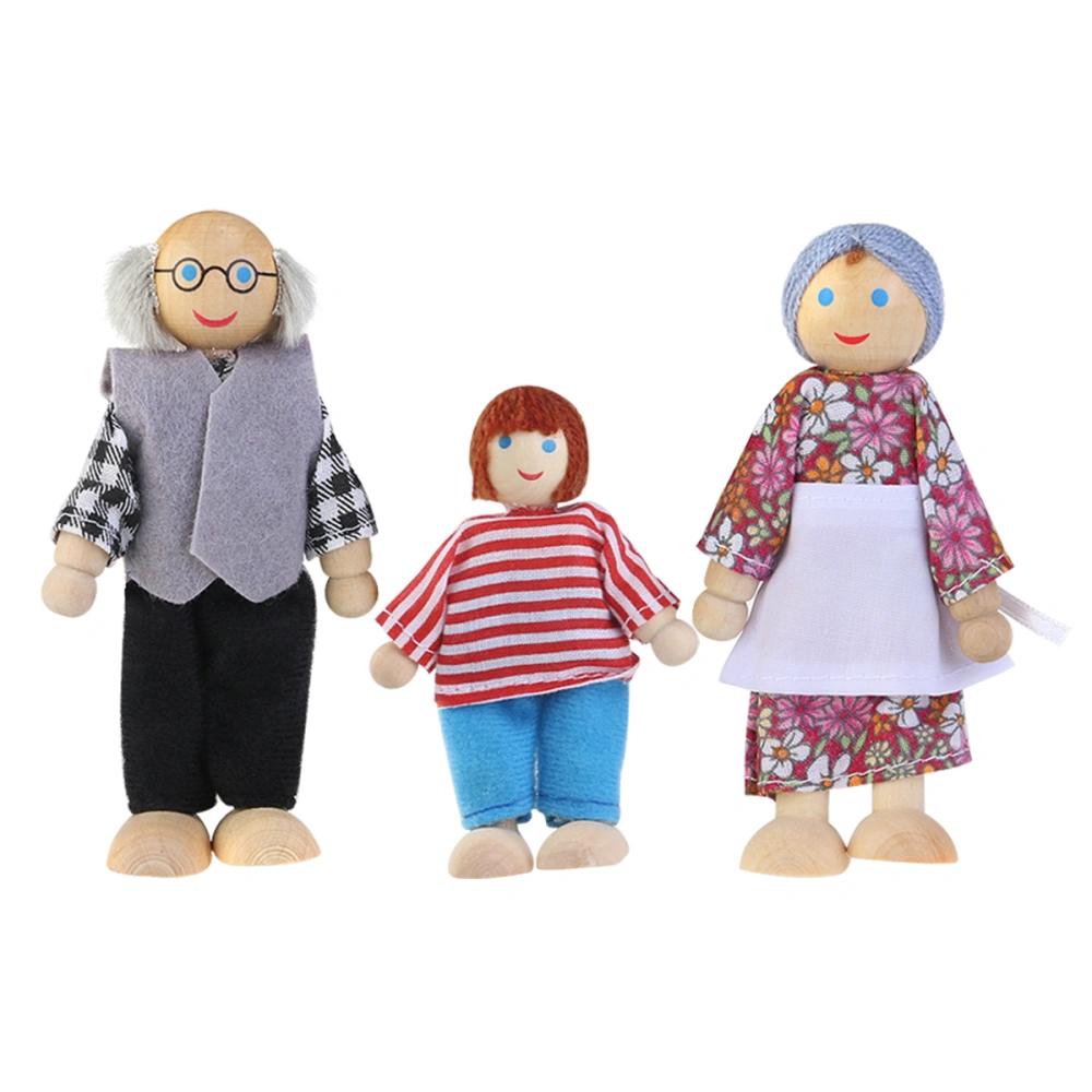 ROSENICE 6pcs Wooden Puppet Toys Cartoon Family Dolls for Children Play House Gift (Random color)