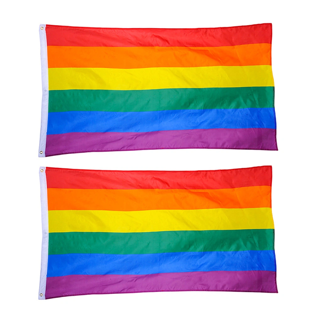 2Pcs Rainbow Flag 3x5ft Polyester Pride LGBT Banner Flag with Brass Grommets (Size 4)