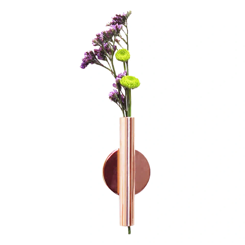 1pc Wall Vase Wall Mounted Planters Flower Tube for Dried Flowers Home Wedding Decoration (Rose Gold)