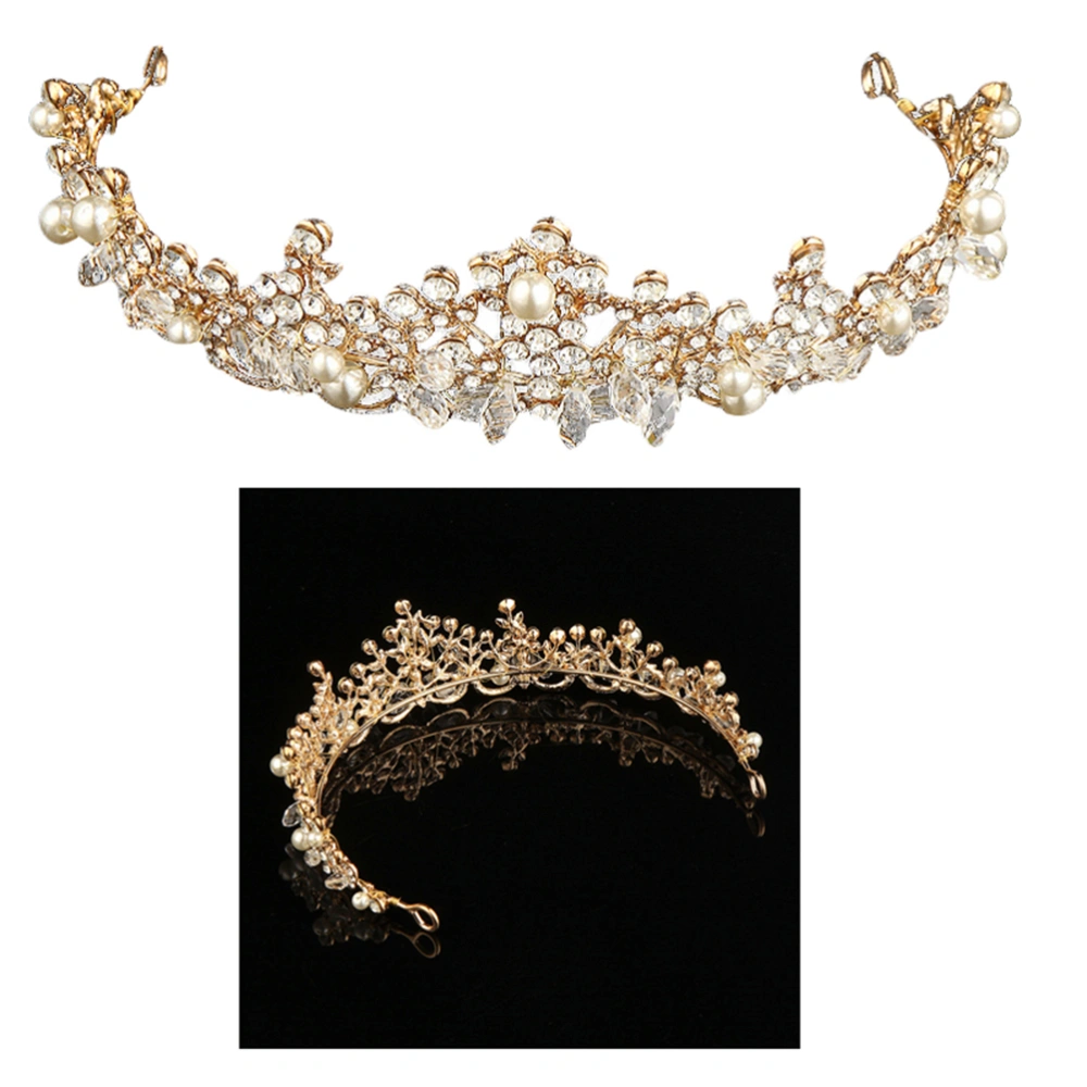 Bride Crystal Decor Crown Rhinestone Wedding Crown Headwear for Woman Lady Female (Golden)