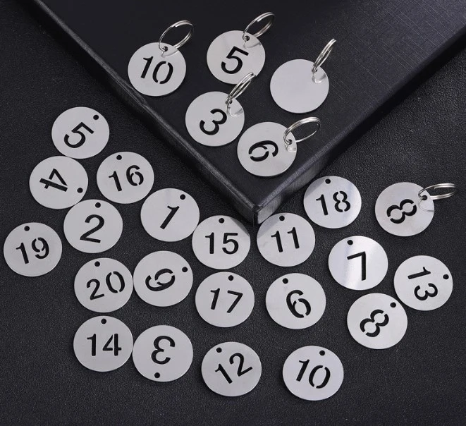 30Pcs Number ID Tags Key Chain Stainless Steel Numbered 1-30 Tags Round Shaped Numbered Tags