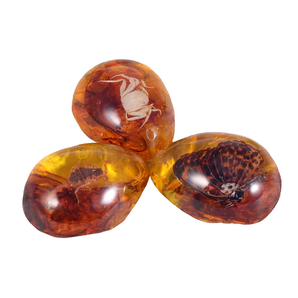 3 Pcs Natural Insect Specimen Amber Novelty Untreated Amber with Insect Inside for Education Gift (Scorpion/Crab/Butterfly)