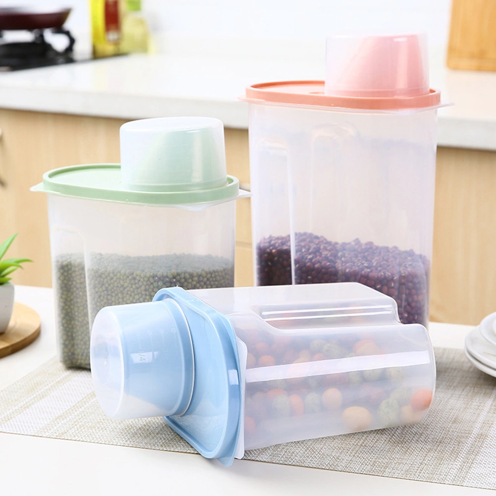 2.5L Plastic Sealed Can with Lid Grain Container Storage Pot Kitchen Box Cereal Crisper for Dry Food Oatmeal Rice (Large Size, Blue)