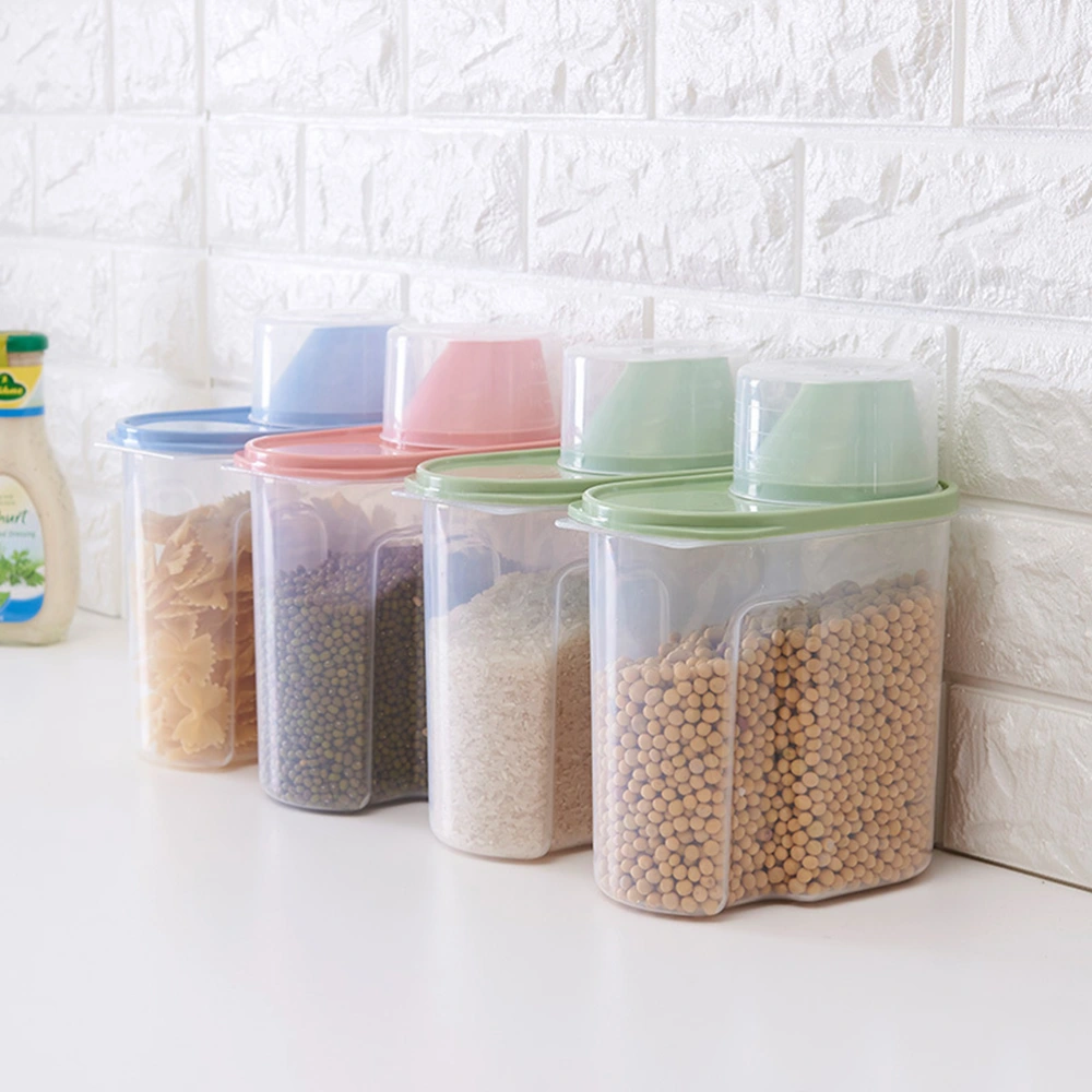 2.5L Plastic Sealed Can with Lid Grain Container Storage Pot Kitchen Box Cereal Crisper for Dry Food Oatmeal Rice (Large Size, Blue)