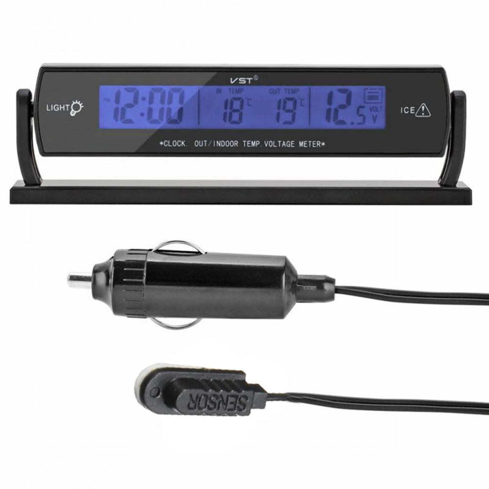 Blue Back-light Electronic Thermometer Voltage Monitoring Meter for Automobile Indoor and Outdoor