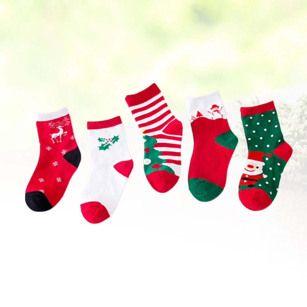 5 Pairs Christmas Children's Socks Cotton Stockings Christmas Dressing Socks for 1-3 Years old (Christmas Mixed Package)