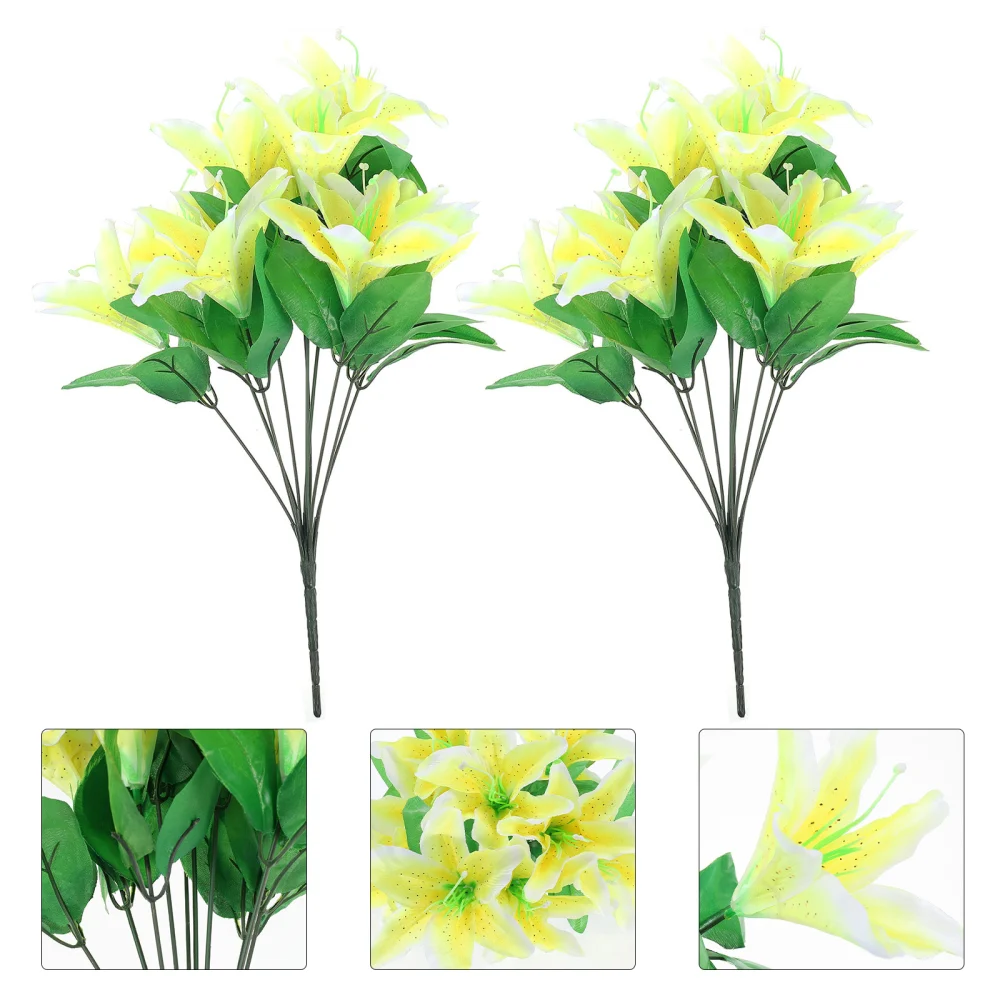 2pcs Vivid Lily Adorns Flower Bouquet Decors Creative Imitation Lily Bouquets