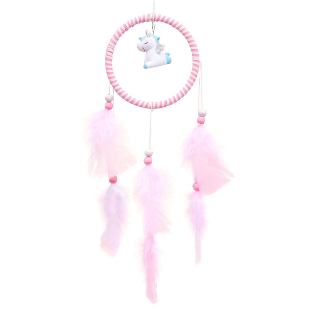 Sky-Blue Dream Catcher Unicorn Wind Chimes Feather Hanging Wind Bell With lamp