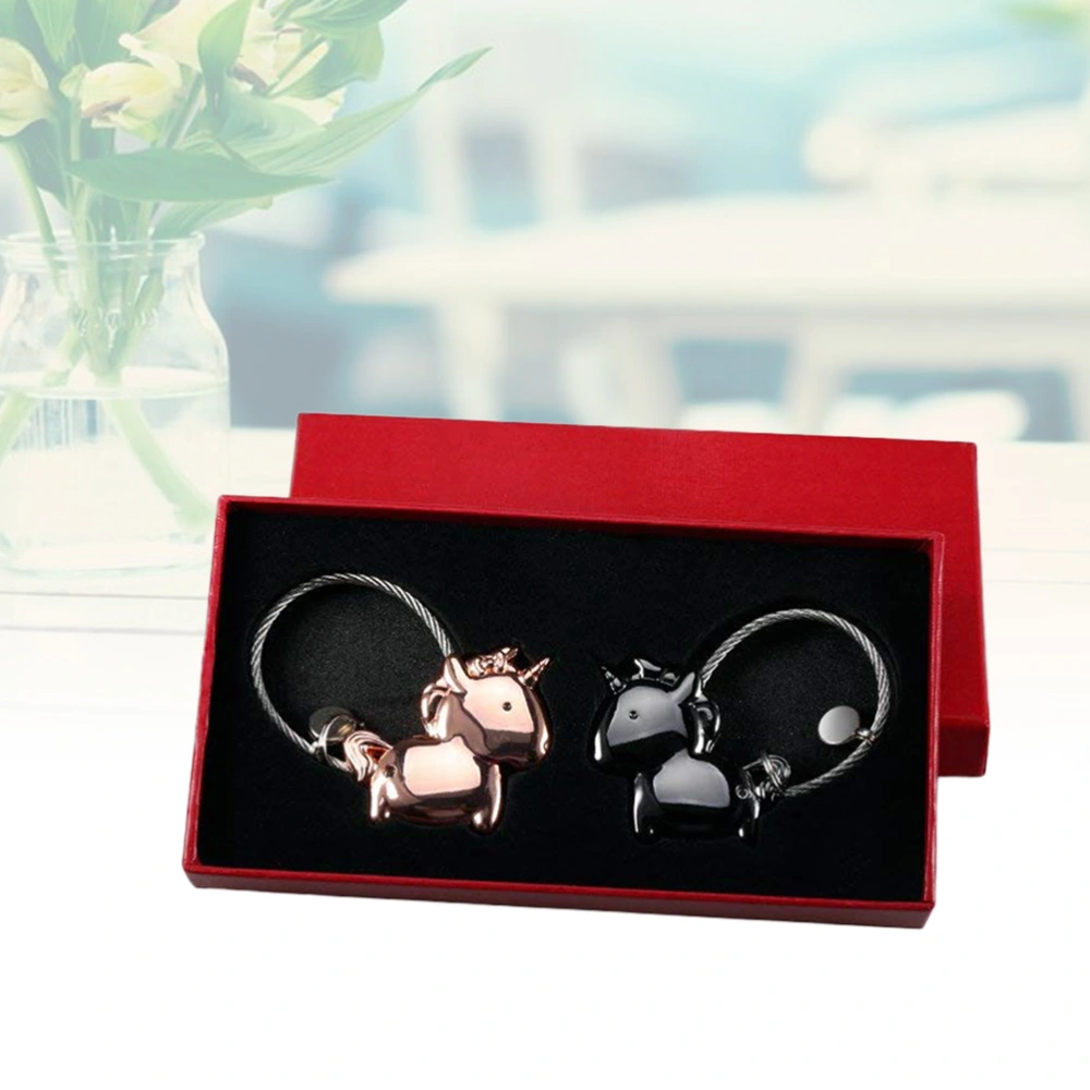 2pcs Magnetic Destined Kiss Unicorn Couples Keychain for Love Valentine Gift with a Box