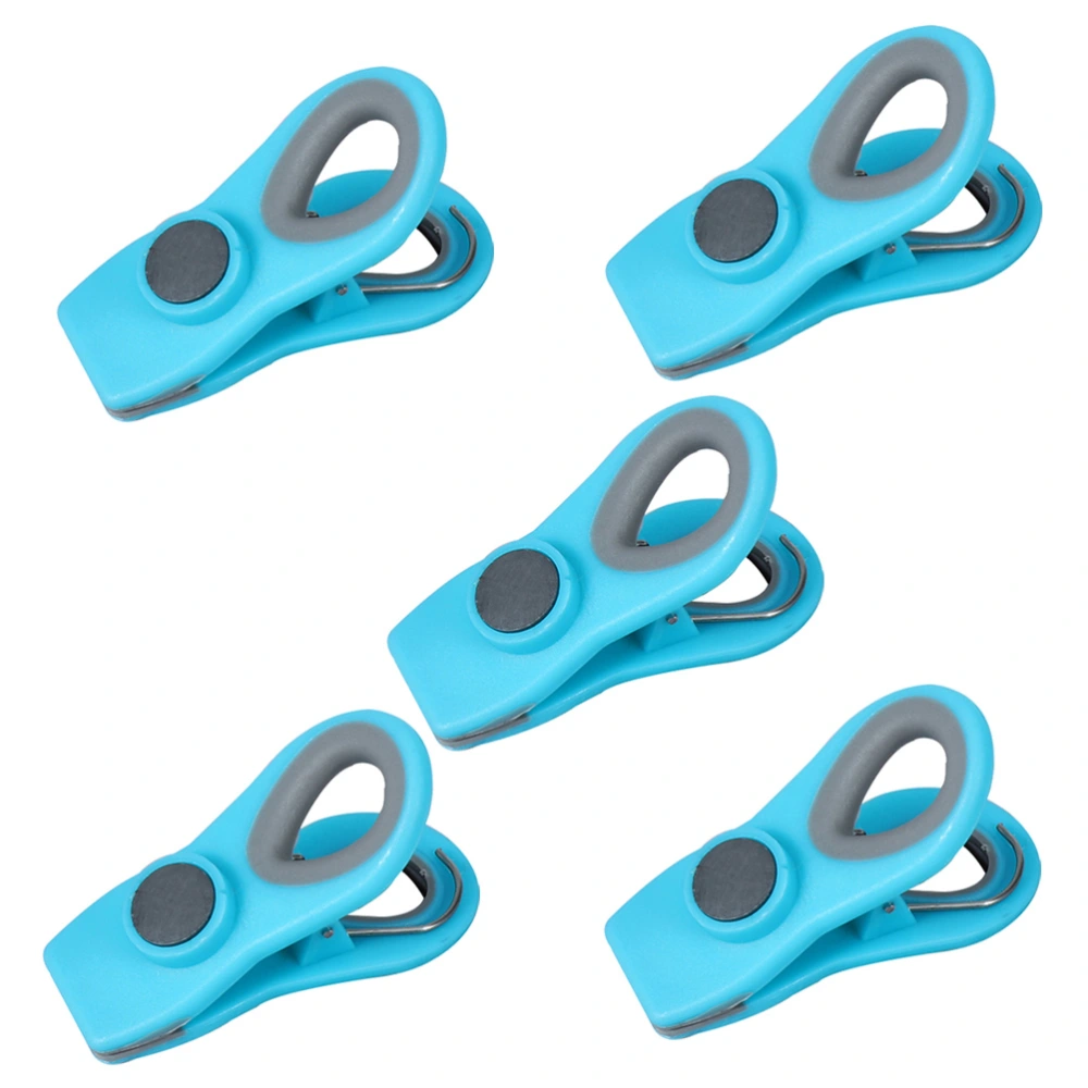 5pcs Kitchen Fridge Magnetic Clips Food Snack Bag Clip Moisture-proof Sealing Clamp (Blue)