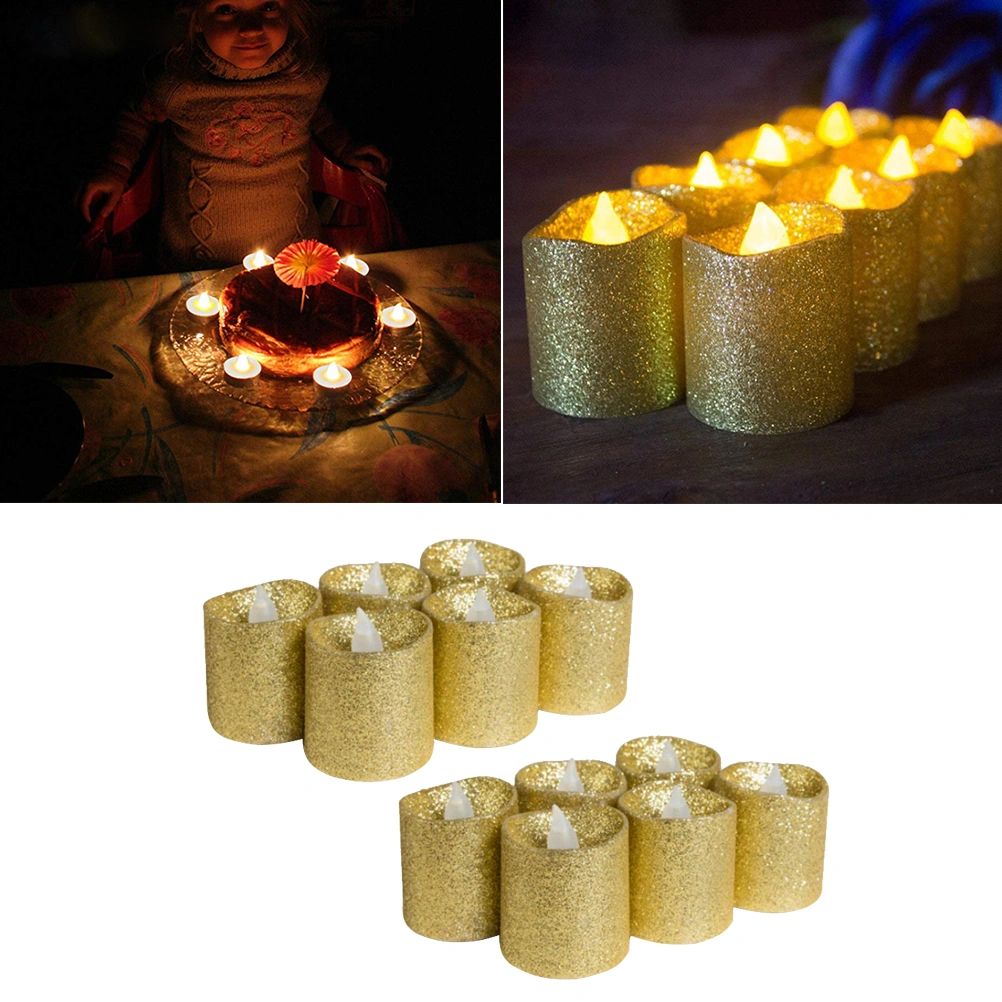 12pcs Flameless Candles Light Decorative Glitter Electric Candles for Wedding Christmas Festival Party Decoration (Random Color)