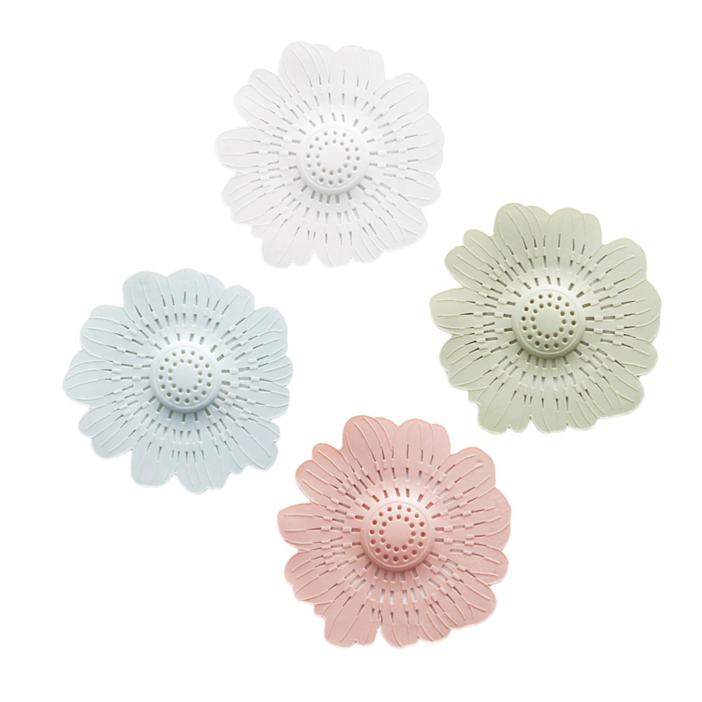 4pcs Flower Shaped Floor Drain Plug Sink Sewer Water Hair Stopper Strainer Deodorant Cover for Kitchen Bathroom (Random Color)