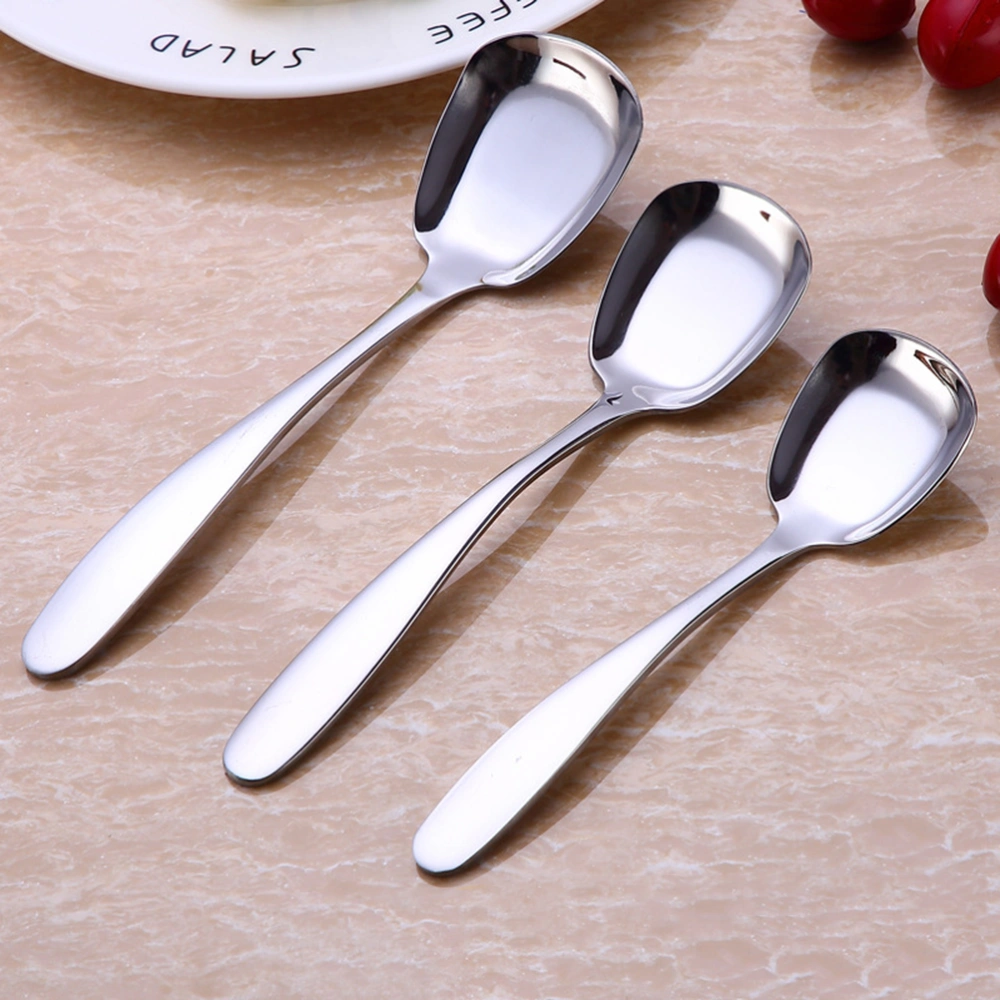 3pcs Dinner Spoons Stainless Steel Tea Spoons Creative Flat Spoons Special Square Design for Soup Dessert