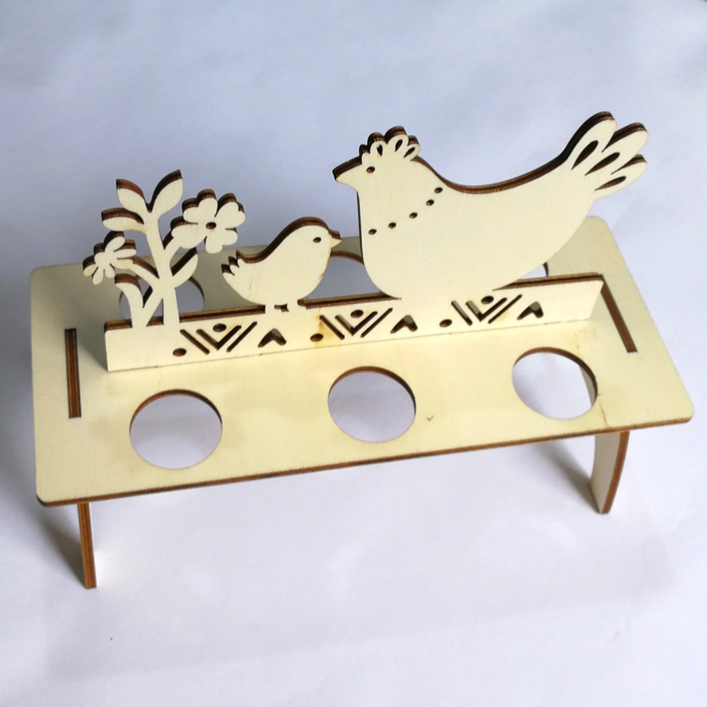 2pcs Wood Easter Decorations Creative Carving Chick Flower Pattern Easter Egg Shelf Egg Rack Stand Holder