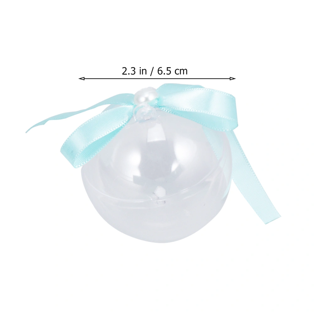 10pcs Candy Boxes Transparent Ball Bowknot Faux Pearl Candy Storage Box for Wedding Party (Blue)