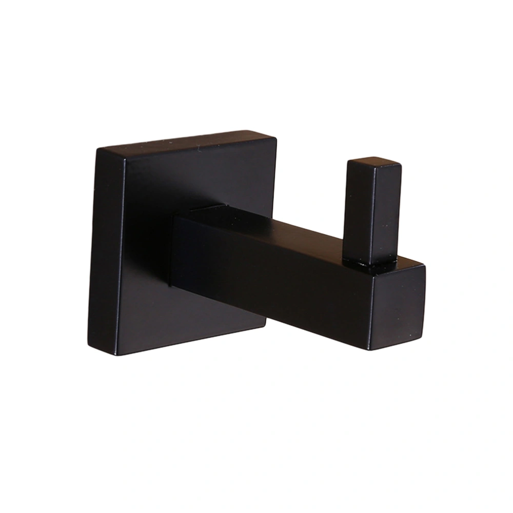 Bathroom Lavatory Towel Hanger Wall Mounted Single Towel Hook Thicken Square Hook (Black)