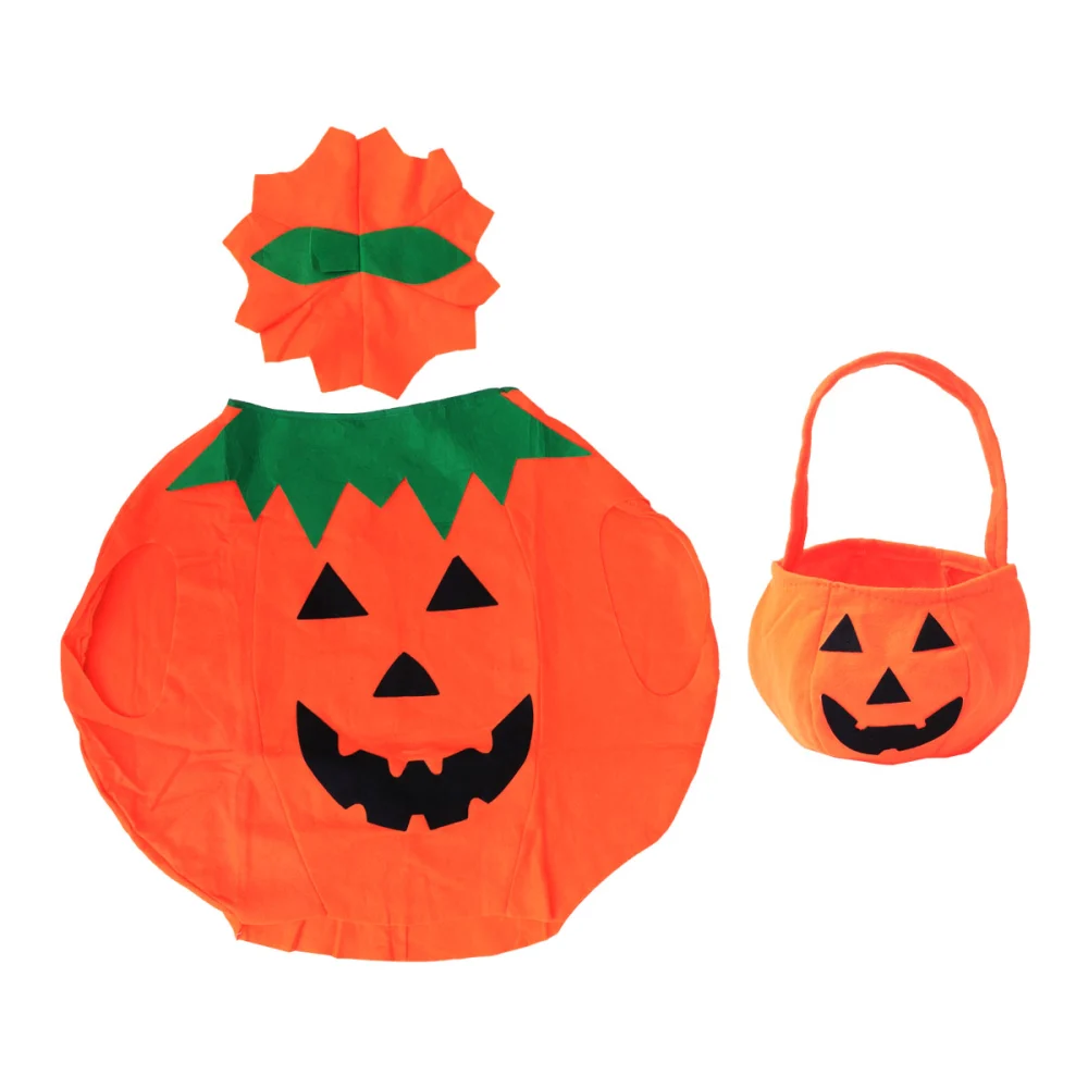 Children Halloween Cloak Pumpkin Cape Hat Bag Set Party Accessories for Halloween Kids Cosplay Costume Party