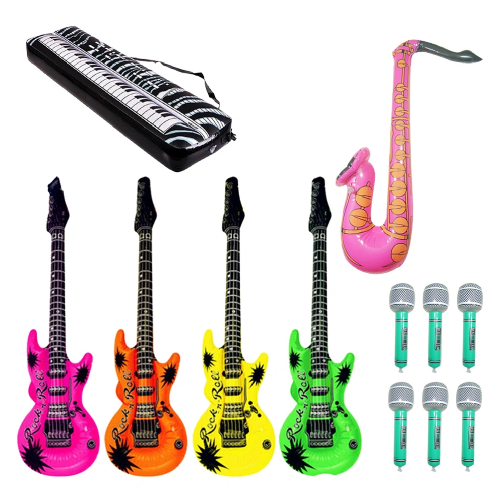 4 pcs Inflatable Aluminum Foil Balloon Toy Set for Decoration Use Microphone Guitar Eletronic Organ Saxophone