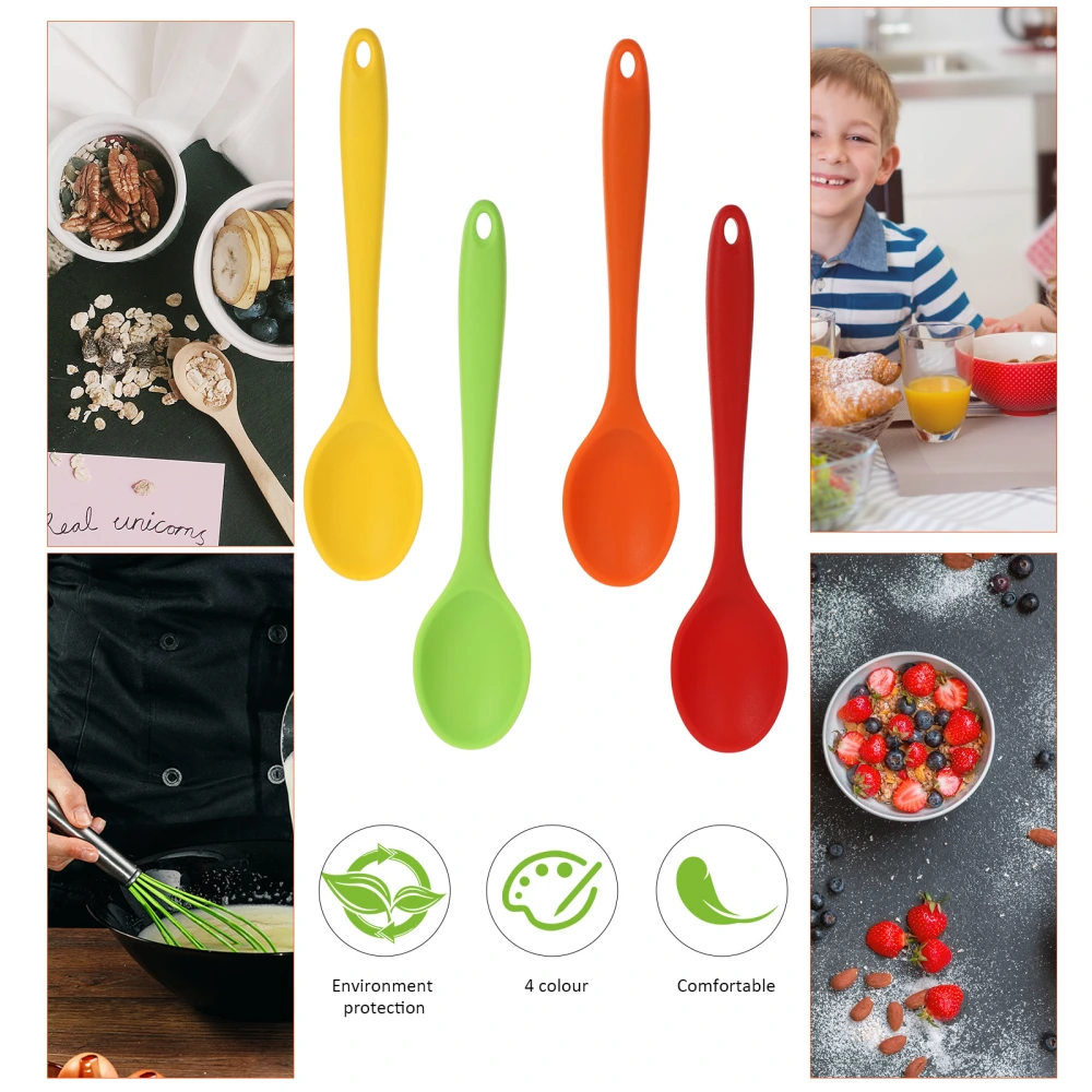 4pcs Silicone Spoons Soup Spoons Cooking Spoons Salad Spoons (Assorted Color)