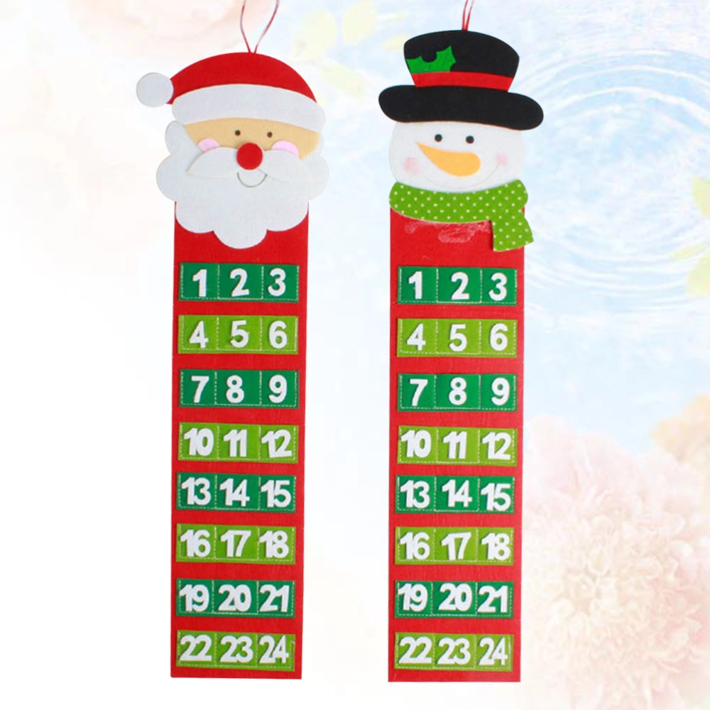 2pcs Christmas Calendar Pendant Christmas Elements Shaped Calendar Christmas Tree Hanging Ornament for Home Party (Santa Claus and Snowman)