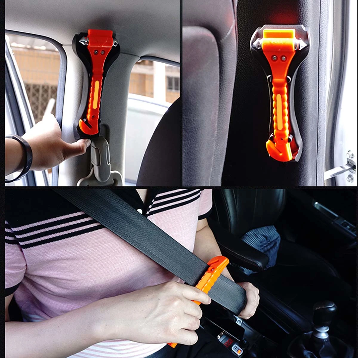 2-In-1 Live-Saving Car Safety Hammer Seatbelt Cutters Window Breakers Emergency Escape Tools Reflective Auto Emmergency Hammers with Reflective Sticker (Red)