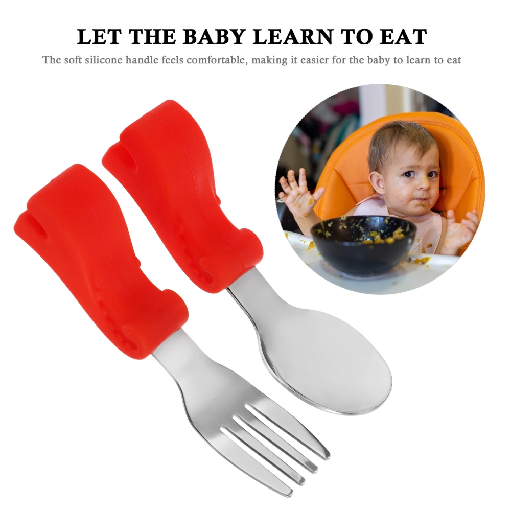 Stainless Steel Baby Fork and Spoon Set Baby Training Utensils Self Feeding Toddler Utensil Set