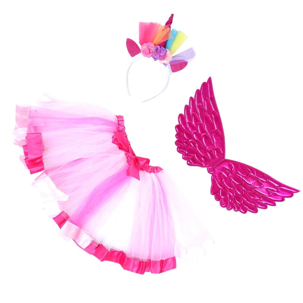 1 Set Kids Party Performing Costume Funny Wing Cloth Tulle Skirt with Head Band