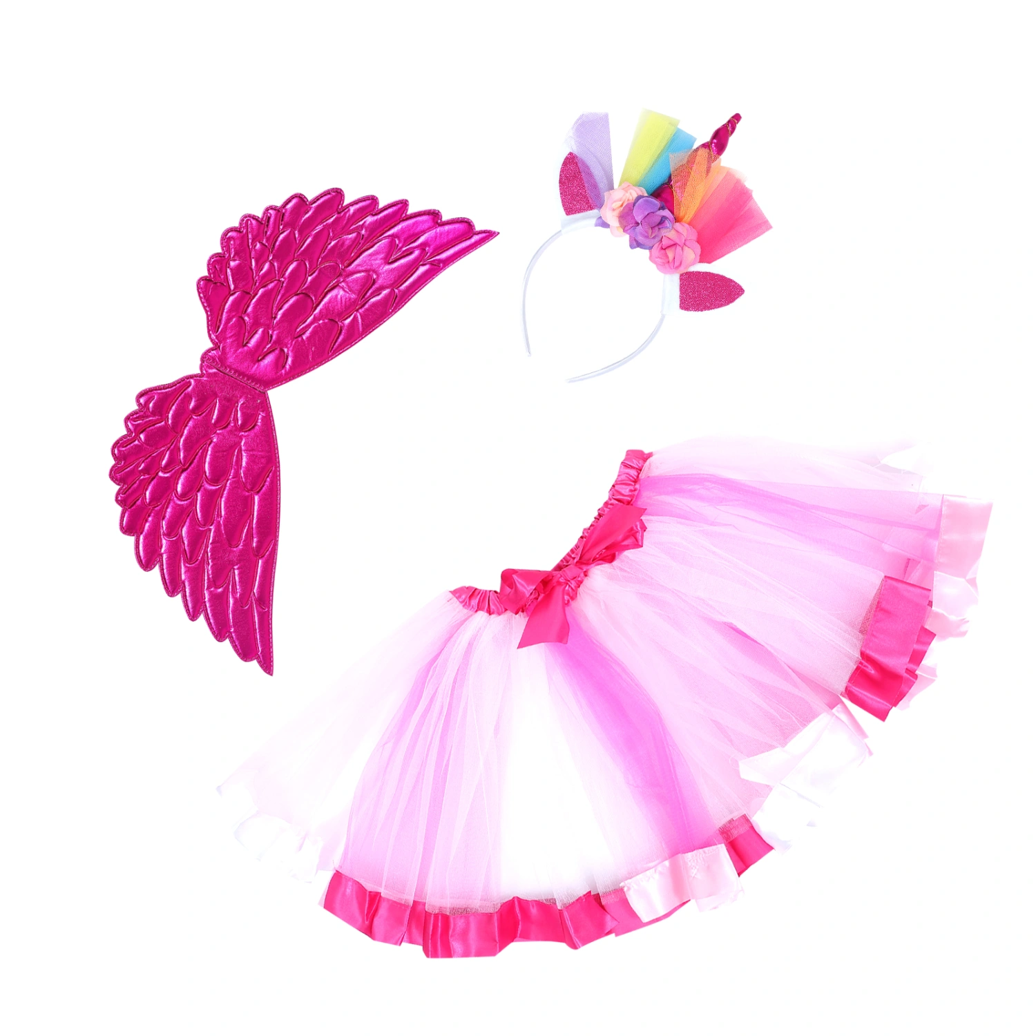 1 Set Kids Party Performing Costume Funny Wing Cloth Tulle Skirt with Head Band