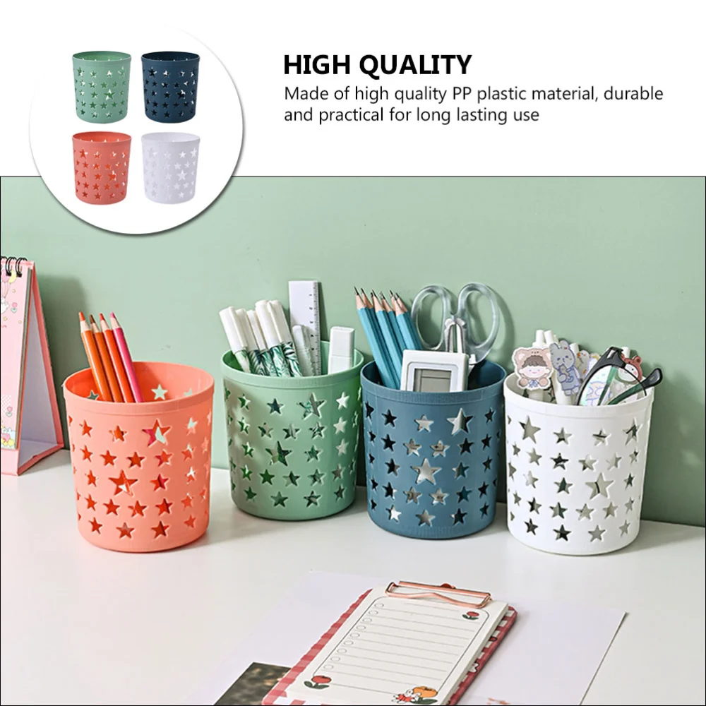 4Pcs Decorative Storage Buckets Five-pointed Star Hollowed Pen Holders for Home (Random Color)