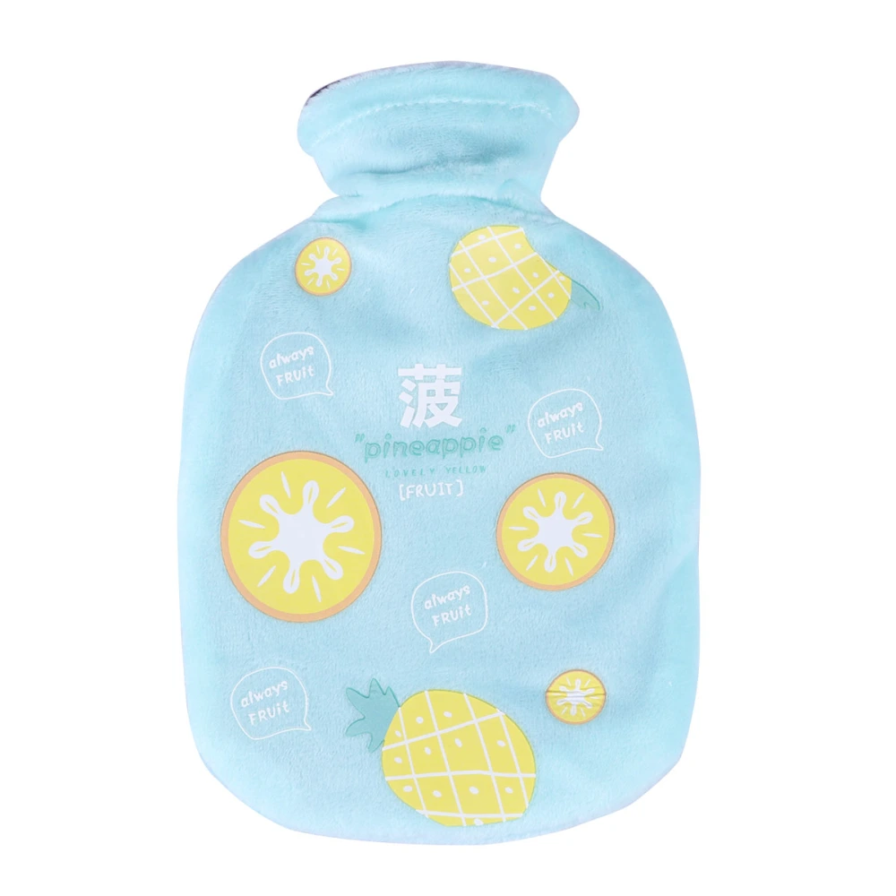 1000ml Rubber Hot Water Bottle Hand Warmer Adorable Hot Water Bag with Plush Cloth Cover for Home Office School (Light Blue Pineapple)