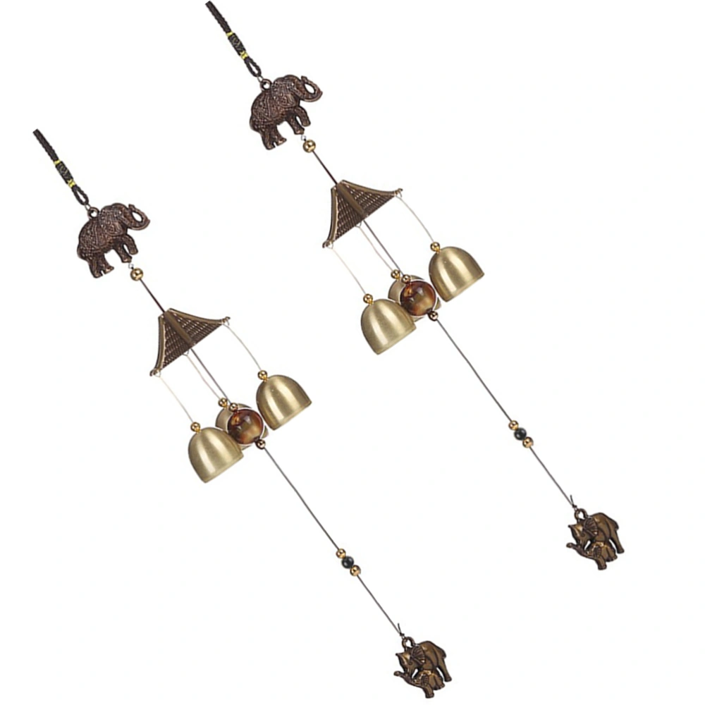 2pcs Elephant Design Bell Wind Chime Retro Wind Chime Pendants Garden Elephant Hanging Decor for Scenic Spot Home (Monolayer Elephant, Random Beads Color)