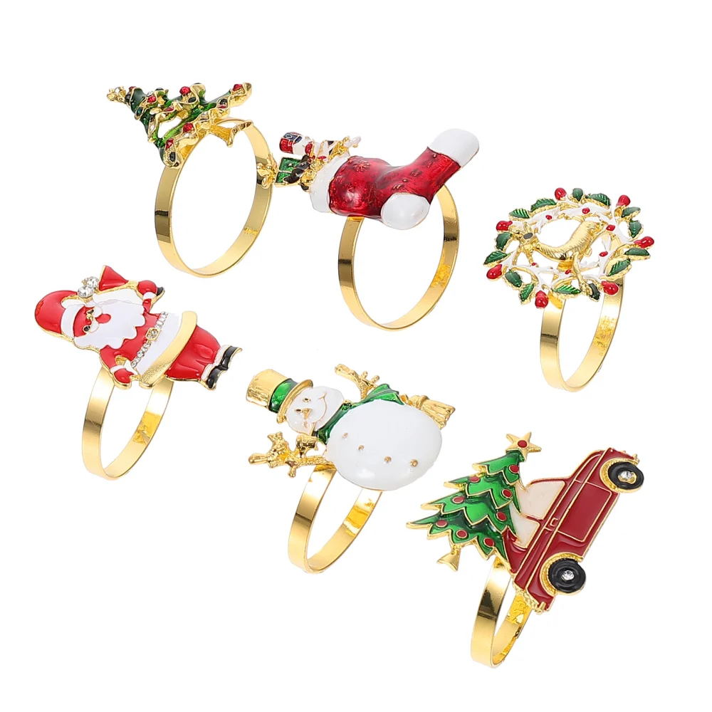 6 Pcs Christmas Napkin Rings Exquisite Napkin Buckles Decors for Table (Assorted Color)