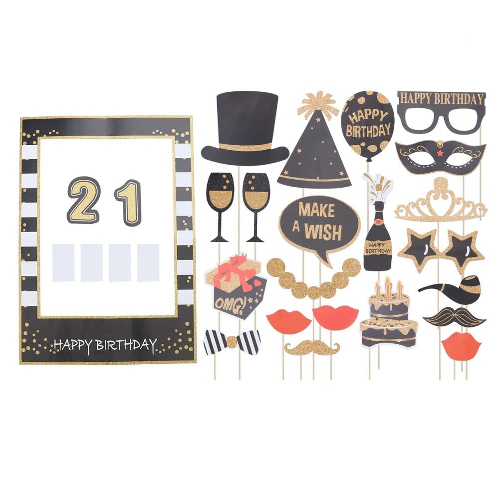 22pcs Selfie Photo Frame Props Glitter Paper 21 Years Old Birthday Party Photo Frame Props Creative Glasses Cake Crown Decoration Photo Booth Set Photography Accessories Party Supplies